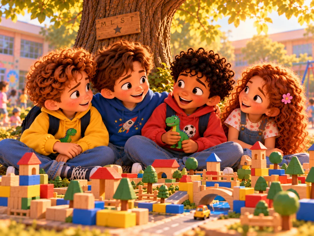 Mateo, Leo, Sofía y Tomás junto al árbol de los planes